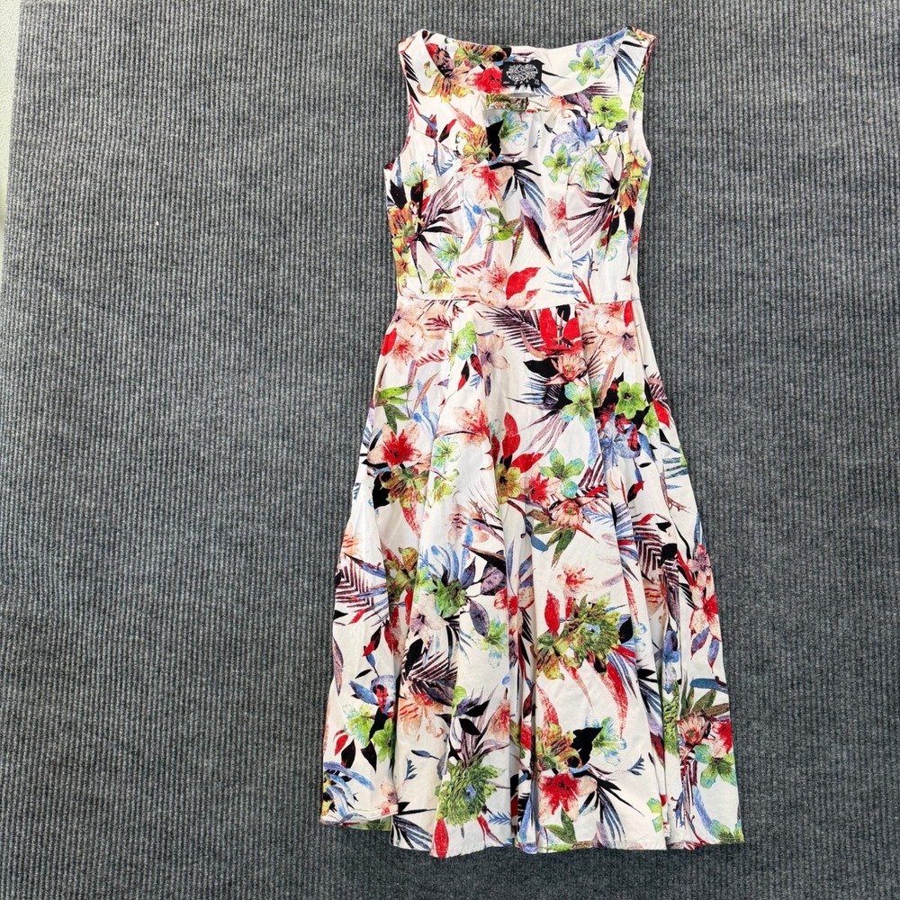 Hearts & Roses Women Floral Fit Flare Dress 4 Multicolor Tropical Rockabilly